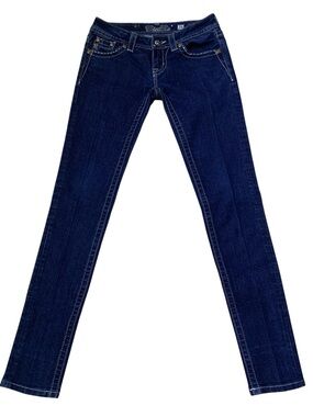 Y2K Miss Me Skinny Jeans Womens 26 Blue Sequin Lace Embroidered JE5341S12L